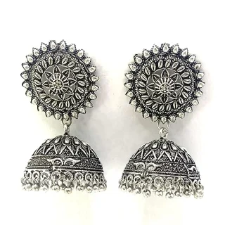 Amoolya Just Like U Oxidised JewelleryTraditional Floral Jhumka Earrings for Women
