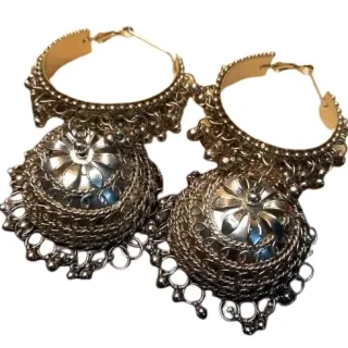 Antique Combo Of Oxidised Black Plated Jhumka Sets And Black Oxidised Ghungroo hoop