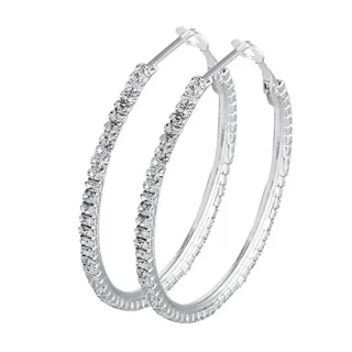 Austrian Crystal and CZ Silver Plated Oversized and Large Hoop Earrings for Women