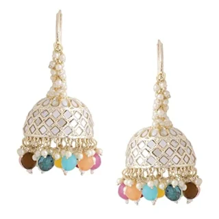 Gold Plated Kundan Hoop Earrings for Women - Gift for Wife