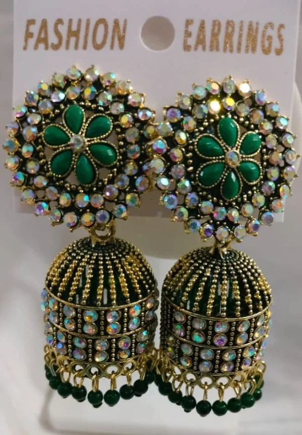 Green Circular Hoop Jhumka Earrings