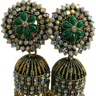 Green Circular Hoop Jhumka Earrings