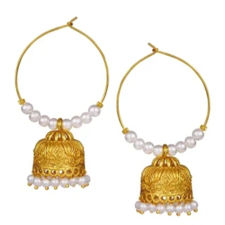 Jewellery for Less Latest Traditional Gold Plated White Stone with White pearls Jhumka