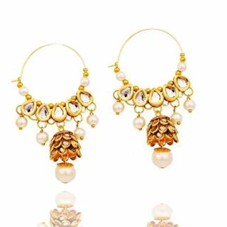 latest Rajasthani kundan meenakari pearl chandbali jhumka design hoop Earrings for women