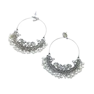 Latest Tredny Oxidised Silver Finish Traditional Indian Peacock Design Hoop Chandbali