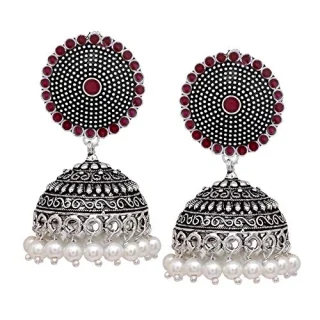 Meena Work Tops With Oxidised Jhumki Earring For Girls