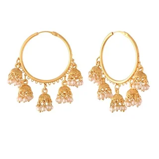 Metal Gold Plated and Pearl Jhumki Earrings for Women