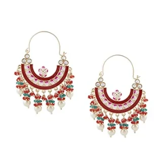 Multicolor Meenakari Cluster Beaded Drops Crescent Hoop Earring For Women-ZPFK14621