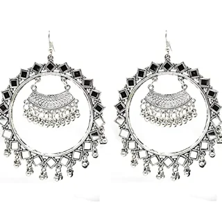 Oxidized Traditional Kashmiri Design Earring jhumki kundan Silver Plated hoop earrings