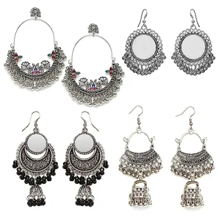 Presented Stylish and Antique Multi Designer Handmade oxidized Chandbaali fancy Hook