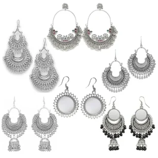Presents Stylish And Antique Multi-Handmade Oxidized Peacock And Chandbali Earring Combo