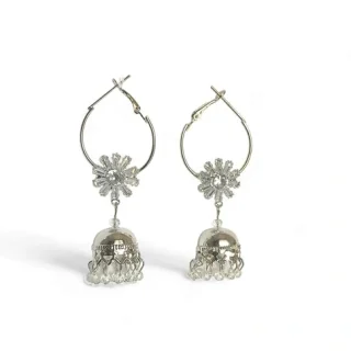 Rivoli Stone Silver Plated Hoop Jhumka Earrings for WomenGirls