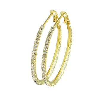 Shining Jewel Austrian Crystal and CZ Gold Plated Hoop Earrings for Women