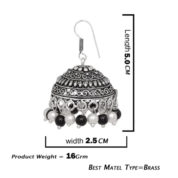 Silver Fashion BW Color Beads Oxidised jhumki Earring For Girls