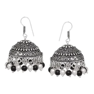 Silver Fashion BW Color Beads Oxidised jhumki Earring For Girls