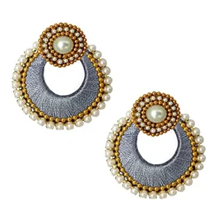 Silver Non-Precious Metal Handmade Silk Thread Chandbali Earring for Women