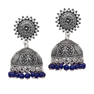 Silver Plating Oxidised Meena Work Earring For Women And Gilrs