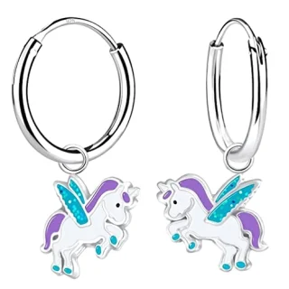 Sterling Silver Hypoallergenic Unicorn Hoop Earrings for Babies - Diwali
