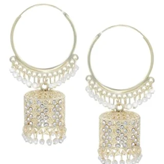 Studio Rose Gold-Plated Hoop Jhumka Earring with Pearl Moti for Women Girls