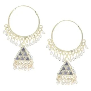 Studio Rose Gold-Plated Hoop Tringular Jhumka Earring with Pearl Moti for Women Girls