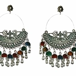 Traditional Ethnic Oxidised Silver Black Polish Antique Mirror Enamel Ghungrro Hoop