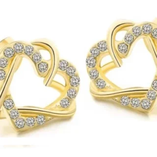 Alloy Heart Shape Stud Earrings for Women - Cubic Zirconia Hollow Heart Contemporary