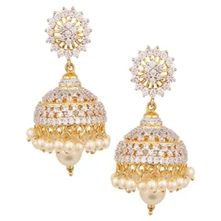 American Diamond CZ Fashion Jewellery Traditional Ethnic Pearls Gold Plated Jhumka
