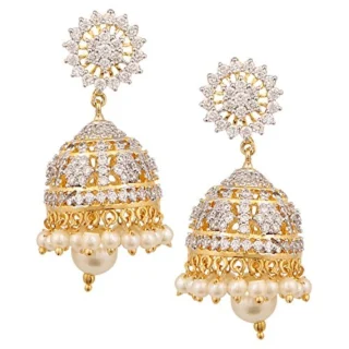 American Diamond CZ Fashion Jewellery Traditional Ethnic Pearls Jhumka Earrings for Women