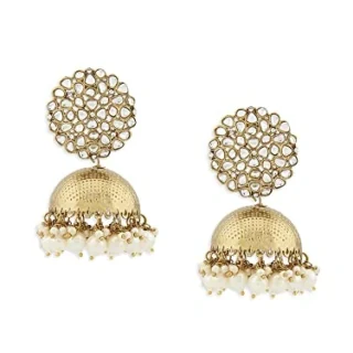 Antique Gold Tone Kundan Embellished Jhumki Earring For Women-ZPFK14763