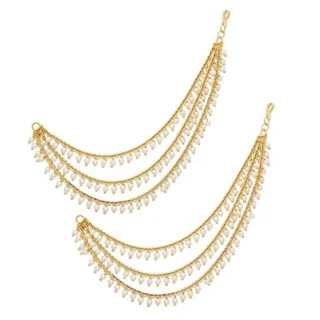 Brass copper Gold kanchain 3 layer long bridal wedding ear kan chain Champaswaralu