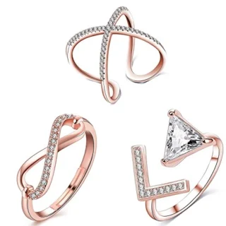 Cz Jewellery Combo Of 3 Exquisite Rose Gold Adjustable Finger Rings for Girls - CO1000131