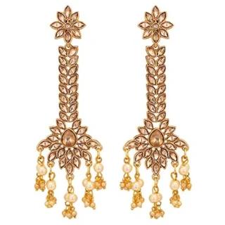 Designer Festive Collection Gold Polish Faux Pearl CZ Jhumka Jhumki Dangle Earrings for