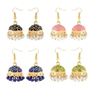 Earrings for Women - Dome, Traditional Multicolor Meenakari Jhumka Earring, Gold Plated