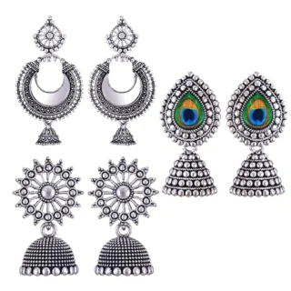 Earrings for women fashion jhumka oxidised Silver Earrings for women Combo chandbali