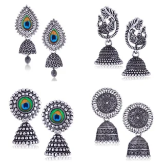 Earrings for women fashion jhumka oxidised Silver Earrings for women Combo chandbali