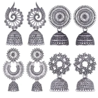 earrings for women fashion jhumka oxidised Silver Earrings for women Combo chandbali