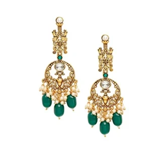 Earrings for Women - Kundans Chandbali, Gold Plated Kundan Studded Beads Drop Earrings,