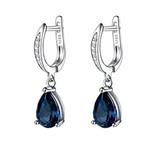 Earrings for Women - Silver Tone Blue Crystal Studded Teardrop, Drop Earrings for Girls