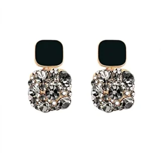 Fashion Women Earrings - Gold Toned Black Color Crystal Earrings
