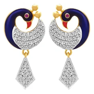 Fusion Ethnic One Gram Gold Plated Meenakari Enamel Peacock Cz American Diamond With
