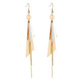 Gold Plated Geometric Triangle Long Tassel Drop Earrings for Women - Copper Triangular