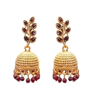 Gold Plated Leaf Design Jhumka Earrings for