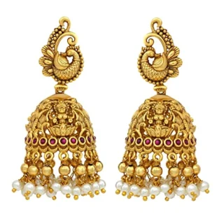 Gold Plated Red Jhumka Jhumki Earrings for Women Girls