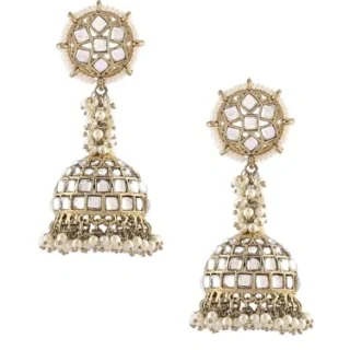 Gold Tone Kundan Beaded Traditional Jhumka Drop Earring For Women-ZPFK16736