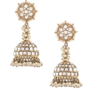 Gold Tone Kundan Beaded Traditional Jhumka Drop Earring For Women-ZPFK18208