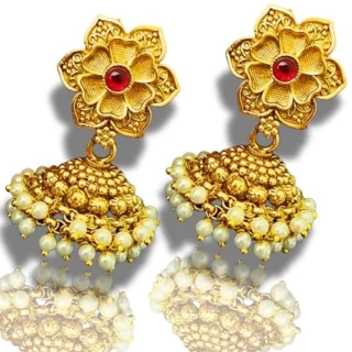 Gold Tone Traditional Kundan Jhumki Earring For Women Premium Pure Brass Rajwadi gold
