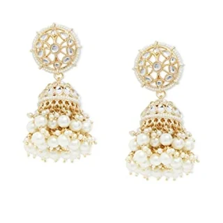 Gold Tone Traditional Kundan Pearls Jhumki Earring For Women-ZPFK11012