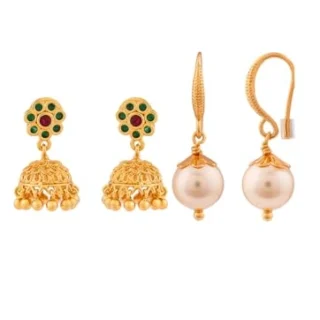 golden jhumki and pearl earrings one gram gold for women