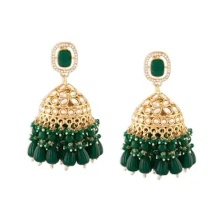 Green Cluster Beads Stone Dazzling Austrian Diamonds Statement Jhumka Earring For