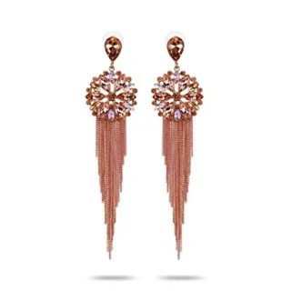 Jewellery Gifts Stylish Latest Western Ear rings Gold Plated Crystal Handmade Tassel Long